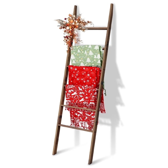 Blanket Ladder for The Living Room and Bedroom, 6-Tier Wall Leaning Rustic Decorative Farmhouse Blanket Rack, Quilt Rack, Ladder Shelf, Easy Assembly, Acacia Wood