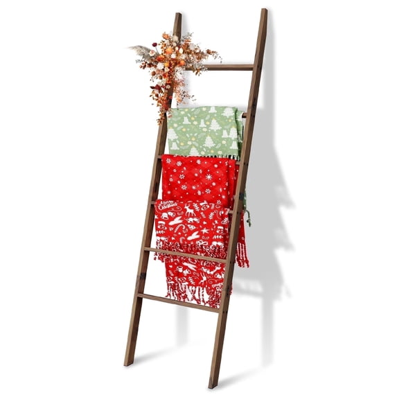 Blanket Ladder for The Living Room and Bedroom, 6-Tier Wall Leaning Rustic Decorative Farmhouse Blanket Rack, Quilt Rack, Ladder Shelf, Easy Assembly, Acacia Wood