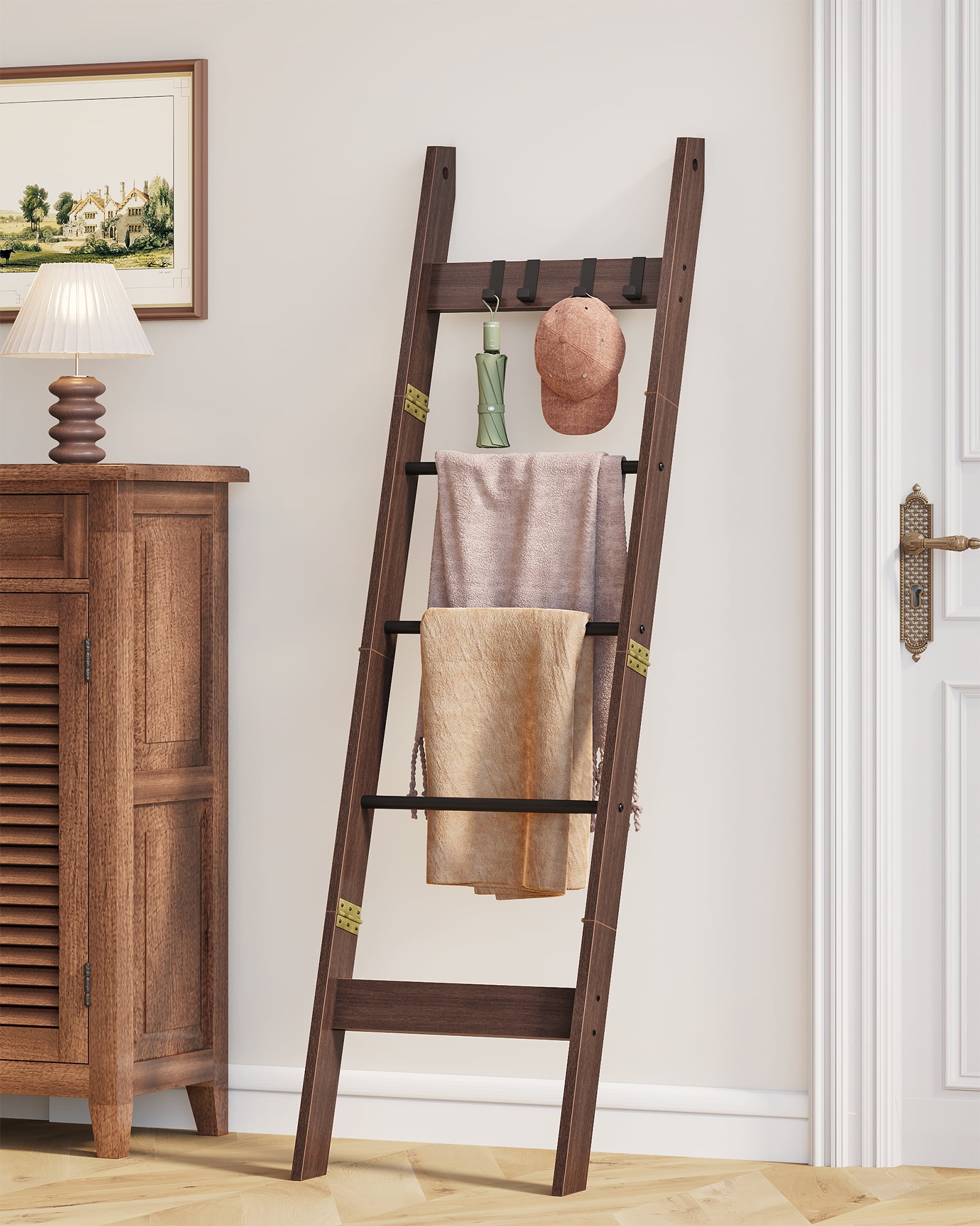 Blanket Ladder for Living Room, Decorative Quilt Rack with