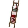 thumbnail image 1 of Blanket Ladder Shelf for Living Room, Decorative Quilt Rack with 4 Removable Hooks, 6-Tier Farmhouse Ladder Holder Organizer for Bedroom, Rustic Brown BR31501B, 1 of 17