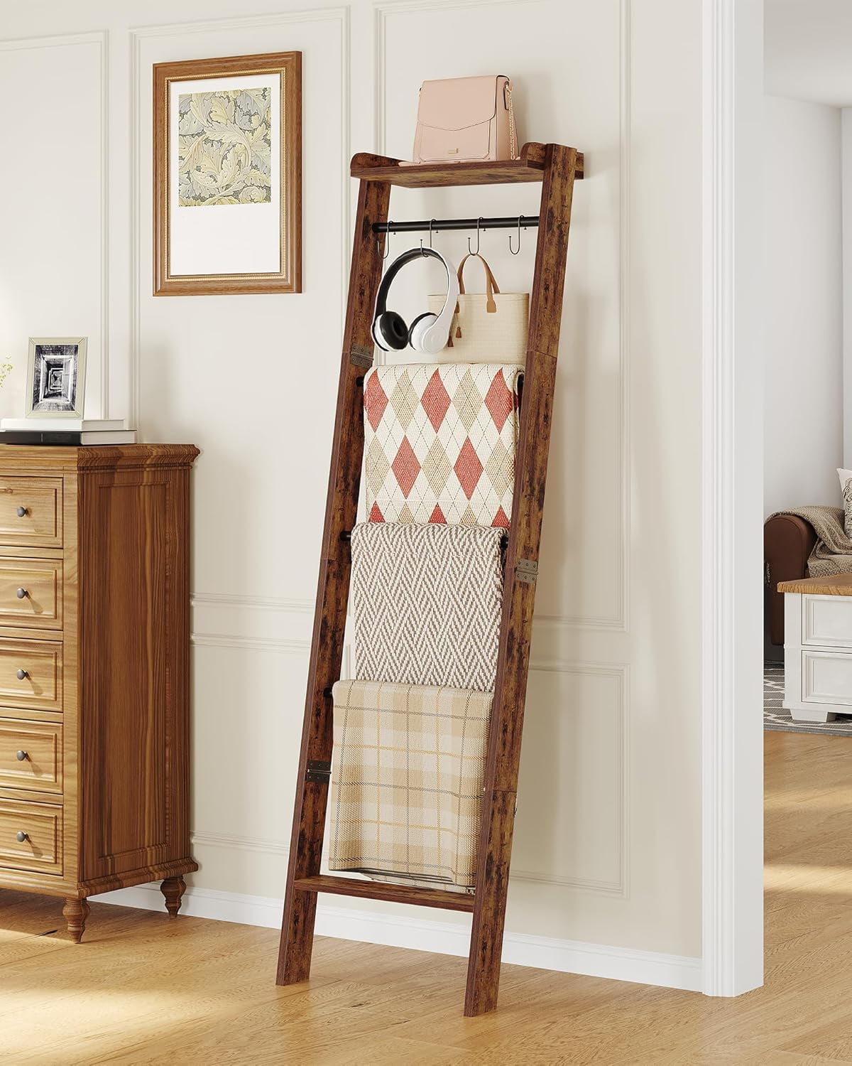 Ladder Rack For Throw Blankets VASAGLE Decorative Wood Blanket