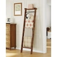 thumbnail image 1 of Blanket Ladder Shelf for Living Room, Decorative Quilt Rack with Storage Shelf, 6-Tier Farmhouse Ladder Holder Organizer with 4 Removable Hooks for Bedroom, Rustic Brown and Black, 1 of 7
