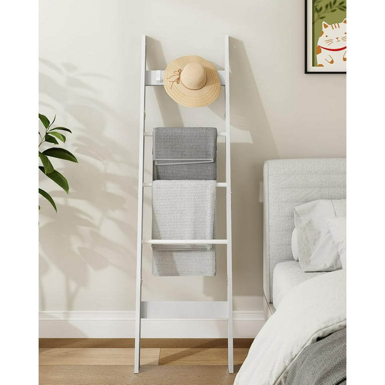 Blanket Ladder Shelf for Living Room Decorative Wood Quilt Rack with 4 Removable Hooks 5 Tier Farmhouse Ladder Holder Organizer for Bedroom White Walmart