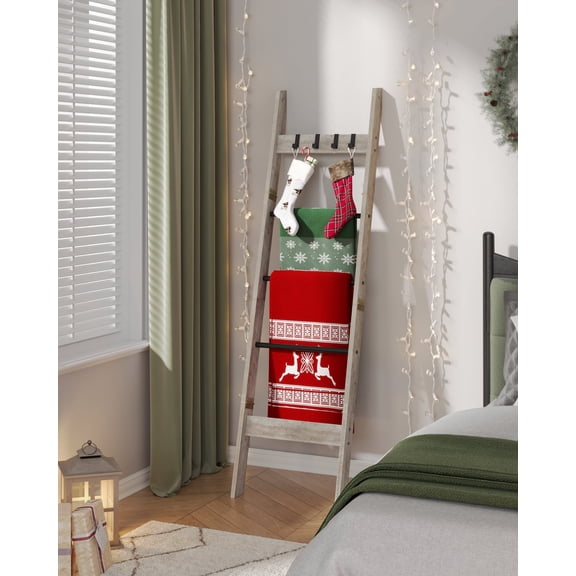 Blanket Ladder - for Bedroom,5-Tier Farmhouse Ladder Holder Organizer for Bathroom Living Room