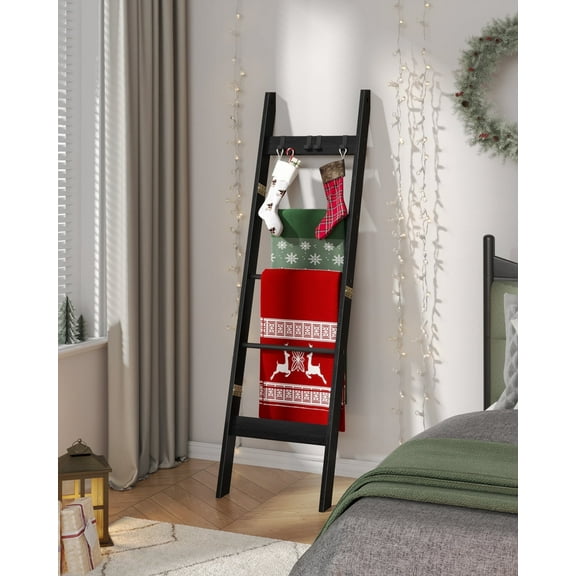 Blanket Ladder - for Bedroom, 5-Tier Farmhouse Ladder Holder Organizer for Bathroom Living Room