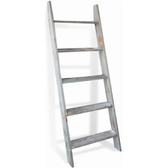 Blanket Ladders for The Living Room, 5-Tier Blanket Holder, Wall-Leaning Blanket Rack, Ladder Shelves, Wooden Quilt Ladder, Farmhouse Decor, Grey