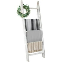 Blanket Ladders for The Living Room, 5-Tier Blanket Holder, Wall-Leaning Blanket Rack, Ladder Shelves, Wooden Quilt Ladder, Farmhouse Decor, White