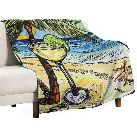 Blanket A Margarita Drink on The Beach with Palm Trees Soft Throw Blanket Independence Memorial Day Throw Blankets Flannel Blanket for Couch Sofa Bed for Adults Kids Boys Teens Gift for Adults 40"x50"