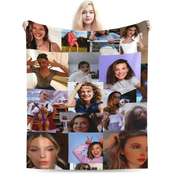 Blanket Millie Bobby Brown Soft and Comfortable Warm Fleece Throw Blankets Yoga Blankets Beach Blanket Picnic Blankets Gift for Dorm Room Office Decor Sofa Bed Camping Travel All Season