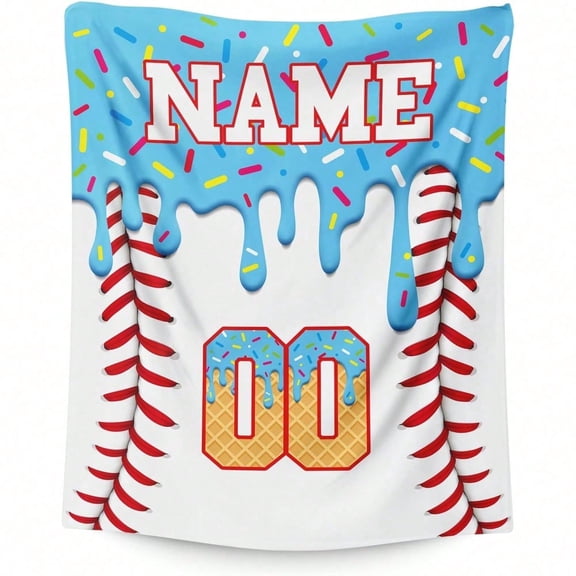 Blanket Personalized Baseball Blanket, Cozy Warm Baseball Drip Flannel Ice Cream Throws Blanket For Sofa Trip Chair, Baseball Team Gifts