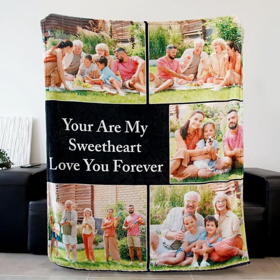 Blanket with Photos Text, Personalized Blankets with Pictures Aniversary Birthday Valentine's Day Gifts, Customized Photo Gifts for Women,Men,Families,Boyfriend,Girlfriend Blankets