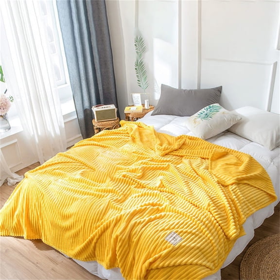 Blanket Polyester Blanket Beautiful Yellow Magic Velvet Solid Color Striped Flannel Blanket 200 * 230Cm H F