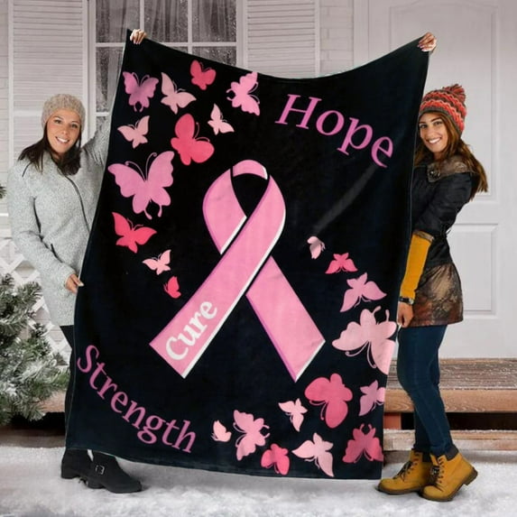Blanket Polyester Blanket Breast Cancer Pink Ribbon Awareness Flannel Blanket D 130 × 150Cm