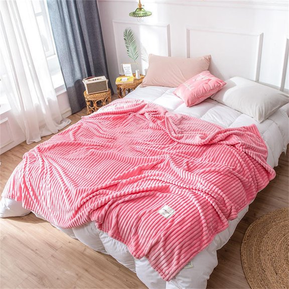 Blanket Polyester Blanket Romantic Pink Magic Velvet Solid Color Drawstring Flannel Blanket 200 * 230Cm B F