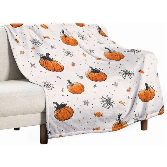 Blanket Pumpkins Candy and Spider Webs Fleece Throw Blankets Halloween Fall Decor Warm Cozy Lightweight Blanket for Couch Bed Decor for Kids and Adults 50"x60"