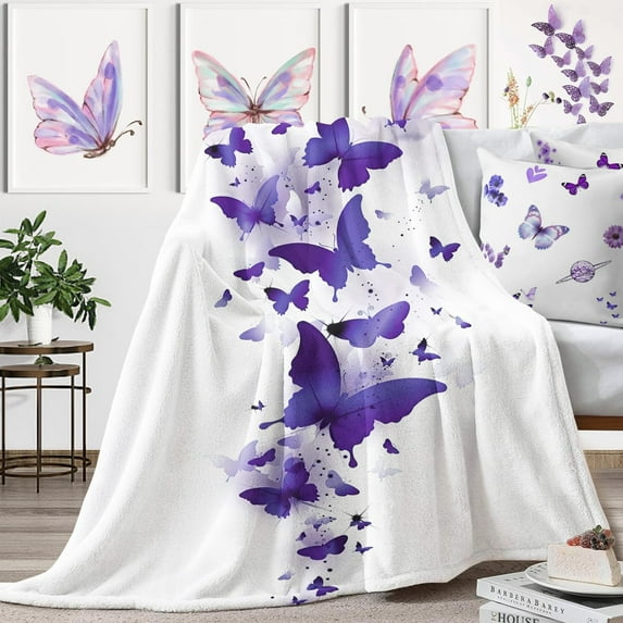 Blanket Purple Butterfly Blanket, Mothers Day Blanket, Butterfly Throw Blanket for Couch Bed Butterfly Decorations, Butterflies Flannel Fleece Blanket Purple Get Well Gifts for Women 60"X50"