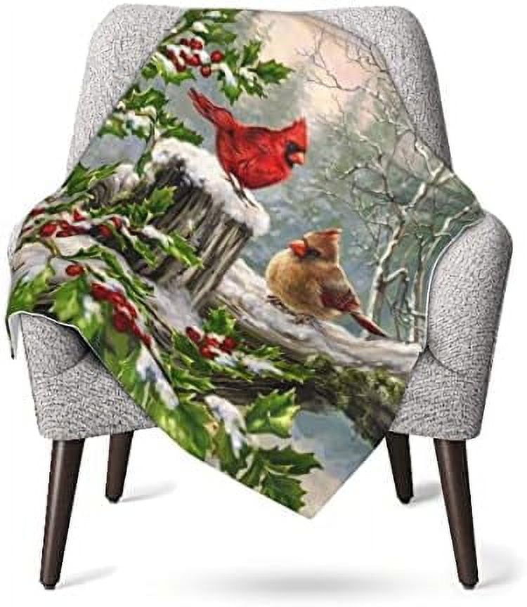 Blanket Red Christmas Birds Throw Blanket Ultra Soft Velvet Blanket