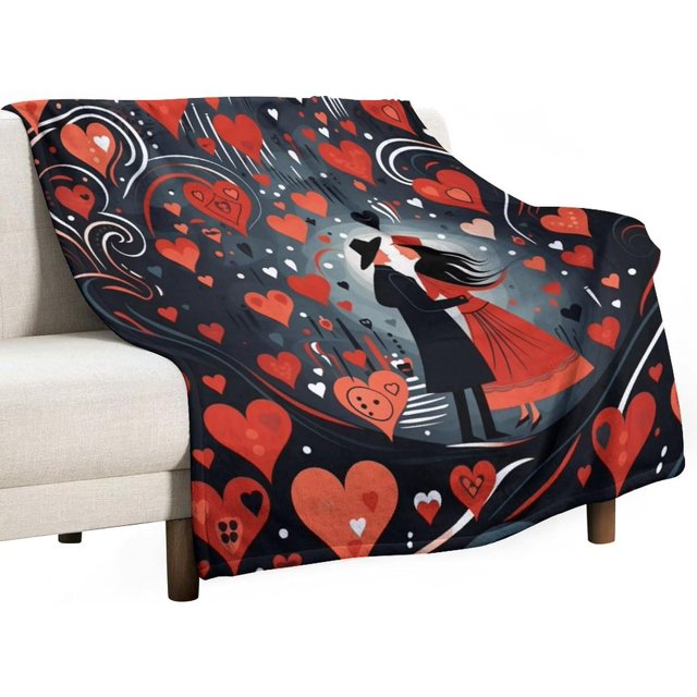 Blanket Red Hearts Pattern Valentine's Day Couples Throw Blankets for