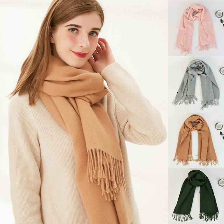 Blanket Scarf Plain Fringed Tassels Solid Color Soft Cold Resistant Faux Cashmere Windproof Winter Female Shawl