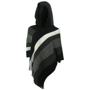 Blanket Scarf Wrap Women's Hooded Thermal Cloak Sleeveless Shawl With High Neck Stripes And Bright Silk Fringe
