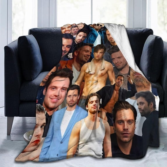 Blanket Sebastian Actors Stan Throw Flannel Blankets Warm Soft Cozy Fuzzy Air Conditioning Blanket for Living Room Sofa Bed Gift Blankets for All Seasons60"x50"