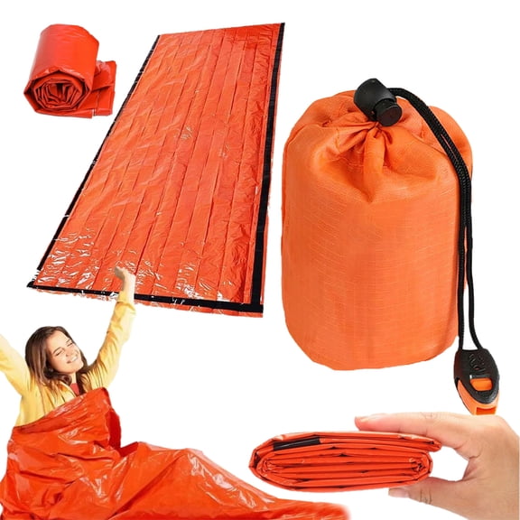 Blanket, Sleeping Bag, Emergency Sleeping Bag Survival, Waterproof, Compact Lightweight, Emergency Mat for Survival Kit Car Camping Gear Hiking Go (1, Orange)
