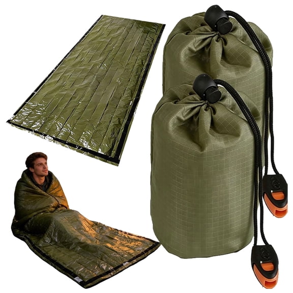 Blanket, Sleeping Bag, Emergency Sleeping Bag Survival, Waterproof, Compact Lightweight, Emergency Mat for Survival Kit Car Camping Gear Hiking Go (2, Green,0.25 µm)