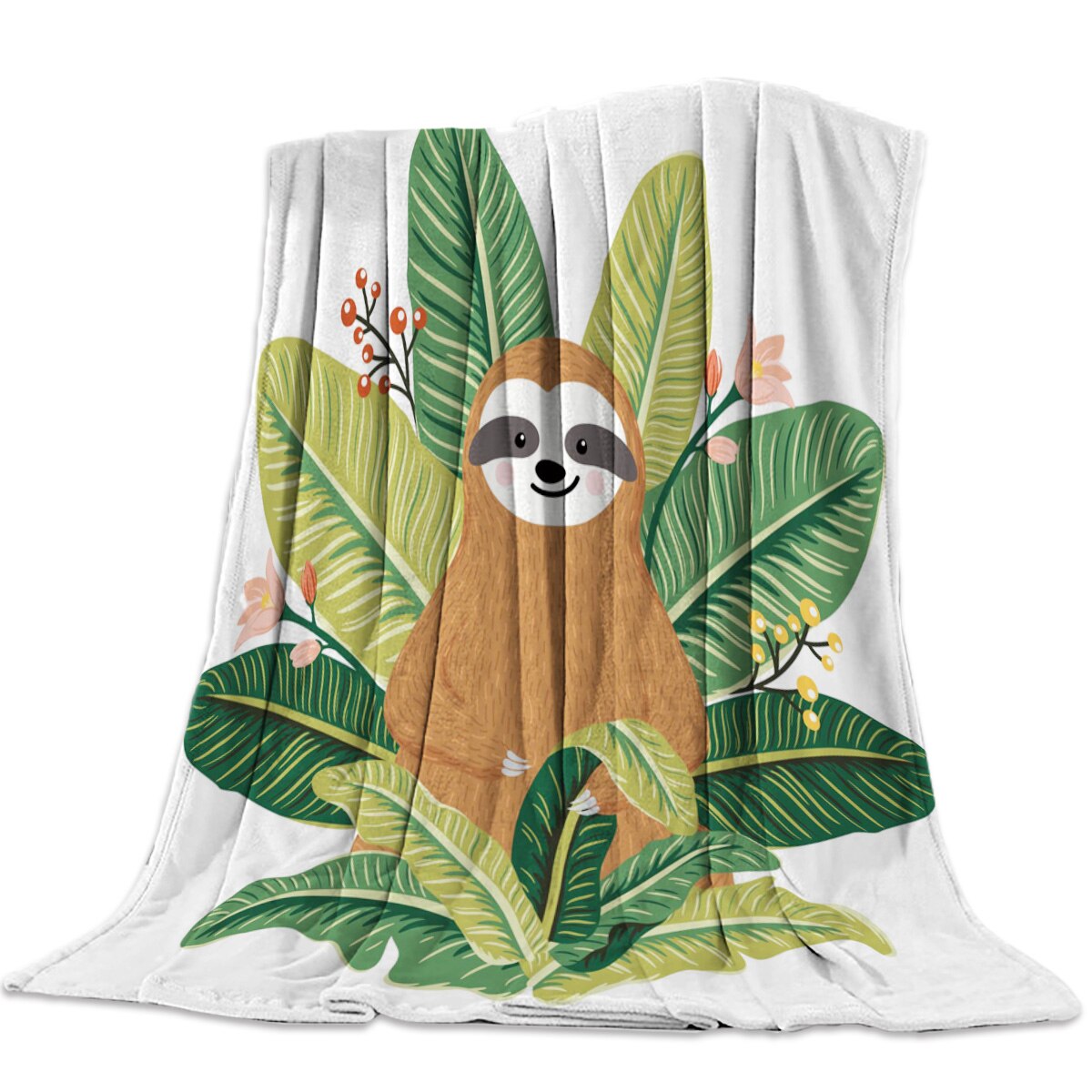 Blanket Sloth Leaves Cute Animal Cartoon Tropical Forest Hawaiian