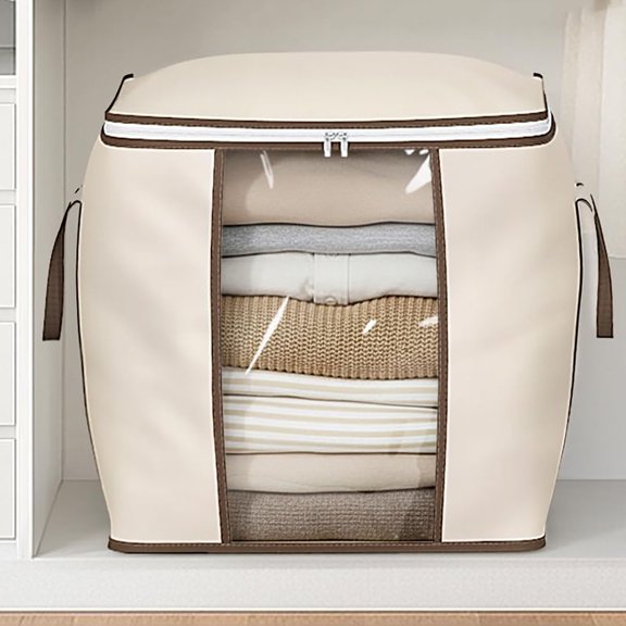 Blanket Storage Bag, Sturdy Oxford Fabric Comforter Storage Bag with Handles and Window, Foldable Bedding Organizer for Duvets, Sheets, Pillows, Clothes