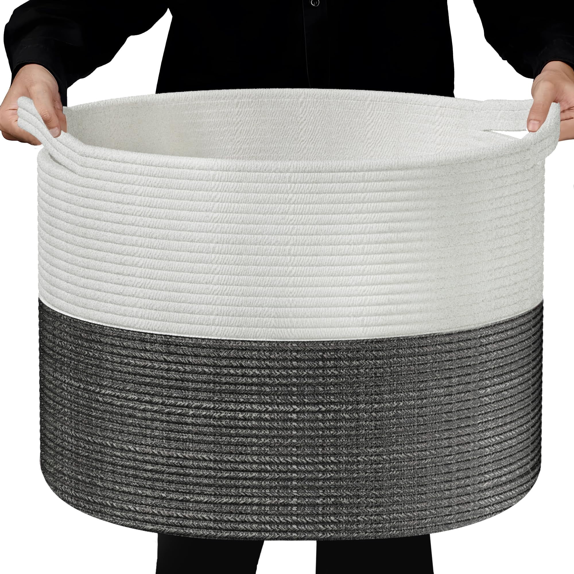 Blanket Storage Basket Large, Cotton Rope Storage Basket 22''x 22 ''x 14'' Big Woven Blanket Bin ...