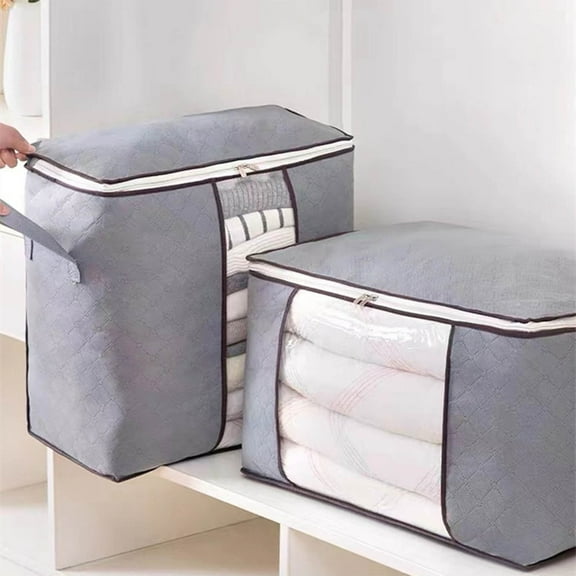 Blanket Storage,Storage Bags,Large Blanket Clothes Storage, Foldable Closet Organizers, Clothes Storage Bag with Handle for Clothing, Blanket, Comforters(Gray 24*16*14in)