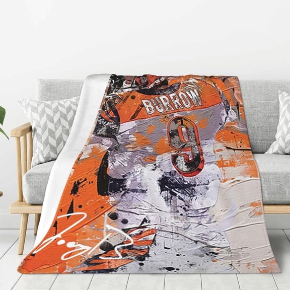 Blanket Throws Flannel for Couch Sofa Bed Home Decor Gift Sports Football Fans (Burrow, 40x50inch)