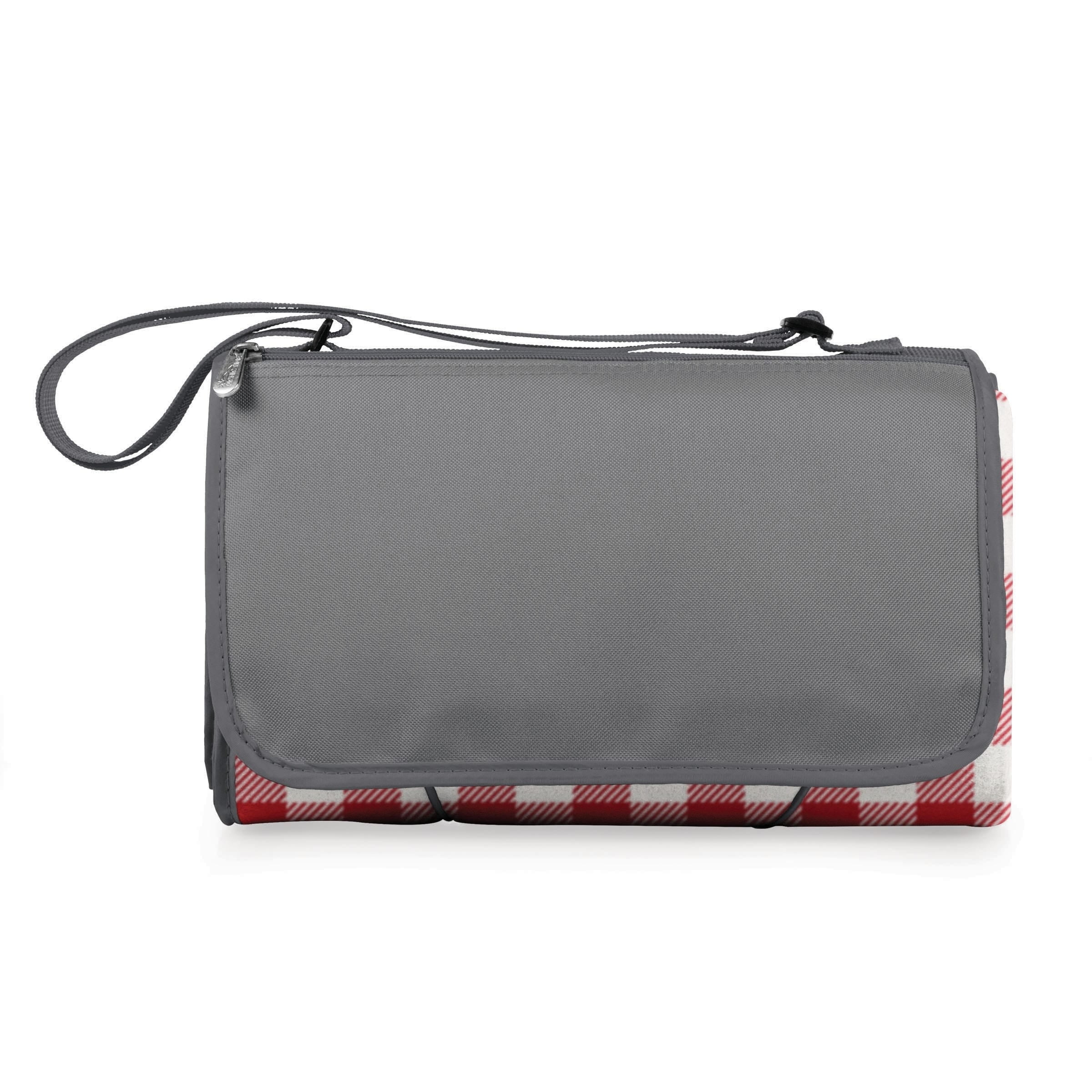 Cozy XL Red Check & Gray Outdoor Picnic Blanket Tote