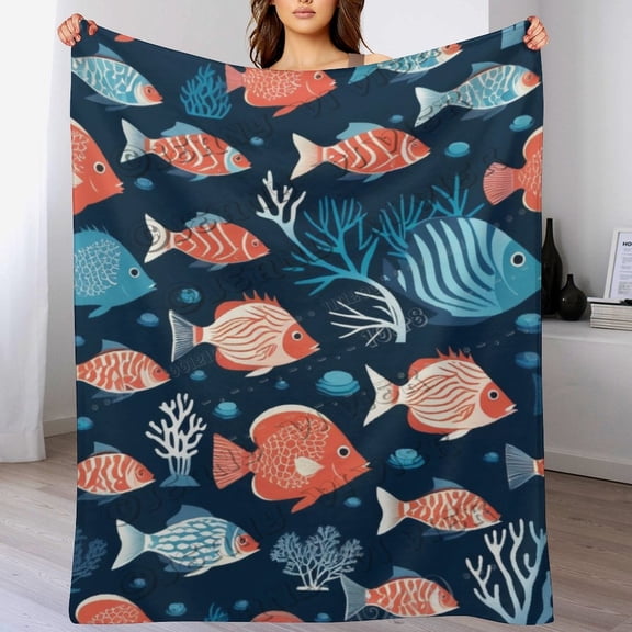 Blanket Underwater Fish Coral Print Throw Blanket Soft Warm Beach Fleece Blanket 30"x40"