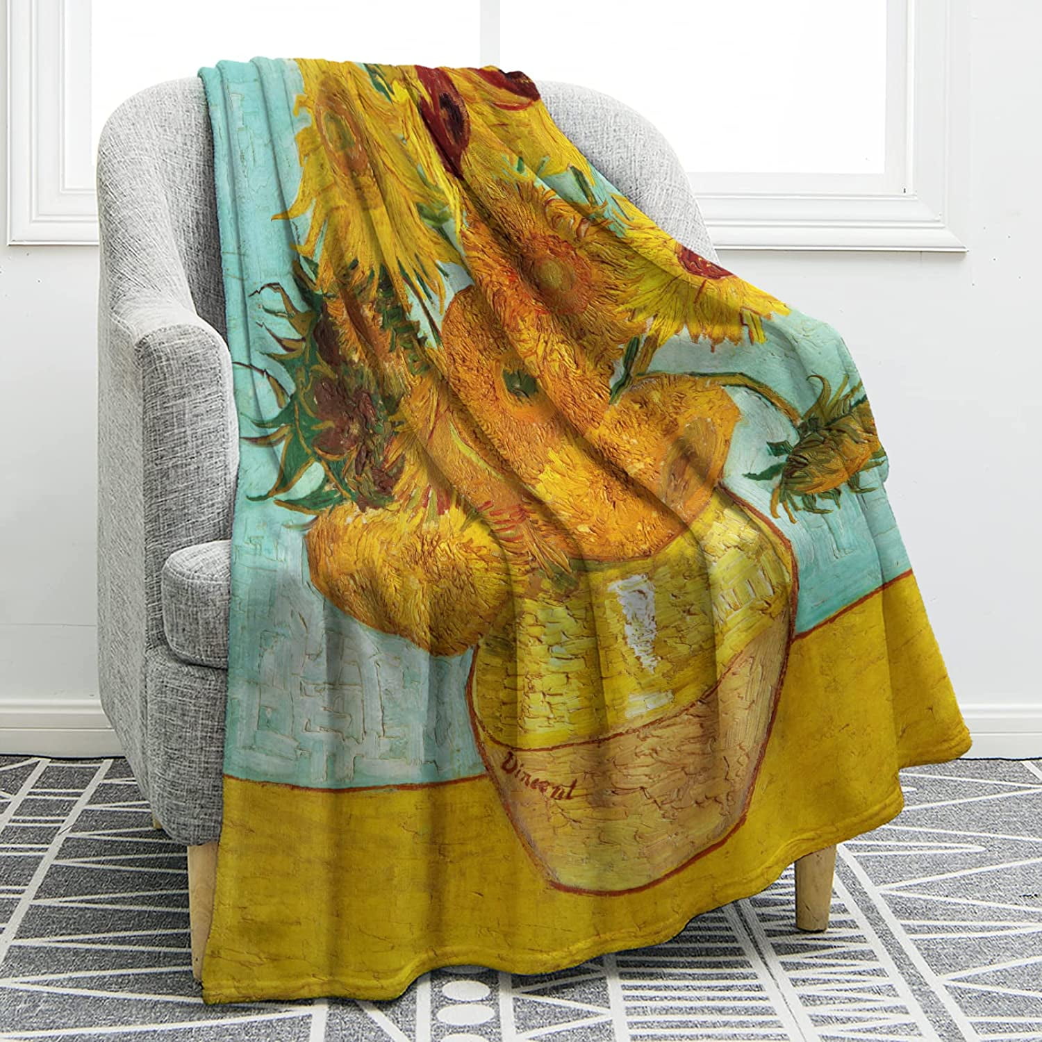 Blanket Vase with Twelve Sunflowers by Vincent Van Gogh Gifts for Women