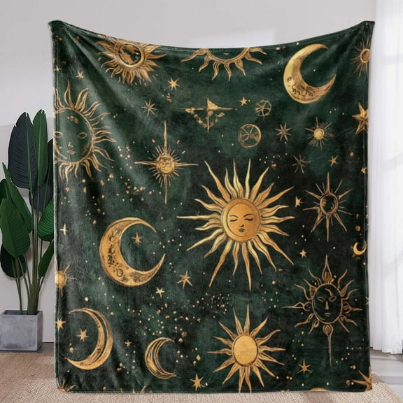 A Blanket with a Vintage Moon And Sun Print, Warm, Cozy, And Soft, Suitable for Sofas, Beds, Cars, Offices, And Camping Trips; a Gift Blanket Perfect for Any Season.
