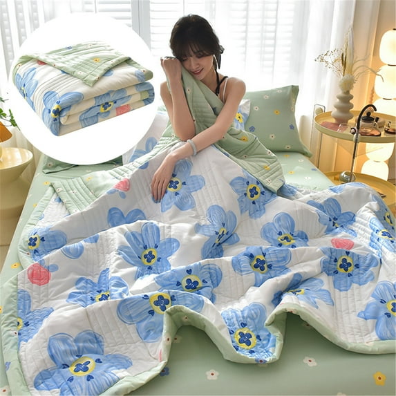 Blanket,Washable Cotton Fabric Cover Plaid Print Single/double Extra Large Lightweight Easy Sofa Blanket Summer Quilt Conditioning Quilt (150*200cm)