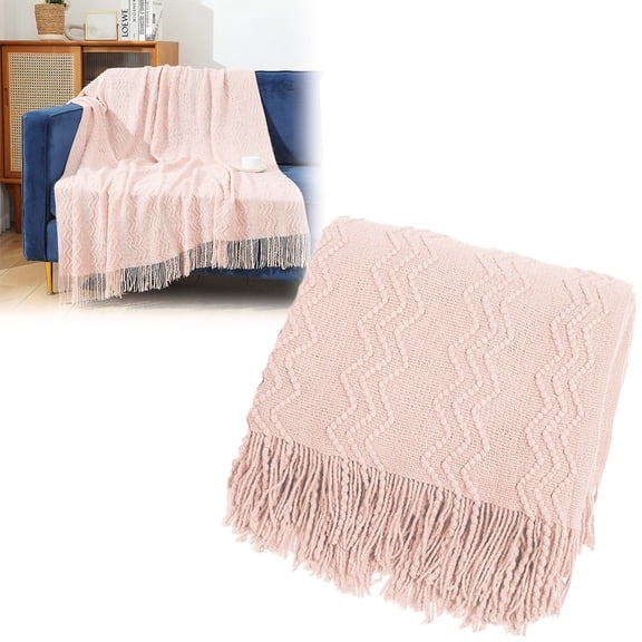 Blanket Wavy Pattern Decorative Knit Throw Blanket with Tassels