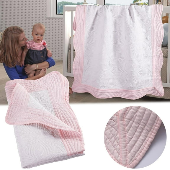 Blanket X1 Lightweight Quilt Neutral Personlized Blankets Monogram Embossed Four Cotton Quilted Blanket Toddler Quilt for Boys and Girls 36X46 Inches White