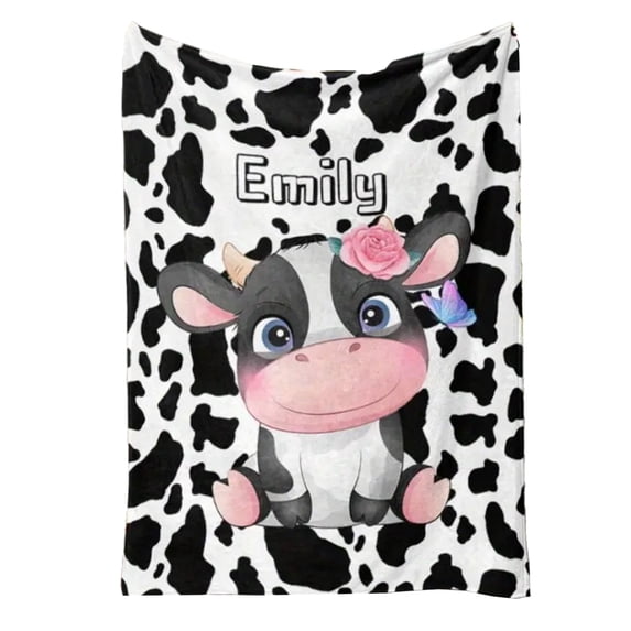 Blanket,YESCUSTOM Custom Cute Cow Throw Blanket Cow Skin Blanket For Boys Girls Baby Toddler Personalized Name Blanket School Nap Blanket Text Blanket For Kids