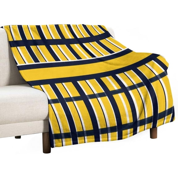 Blanket Yellow and Navy Blue Nautical Stripe Soft Throw Blanket Modern Luxurious Warm and Cozy for Couch Sofa Bed Office Gift for Valentine Mother Father Couple 50"x60" Suitable for All Season
