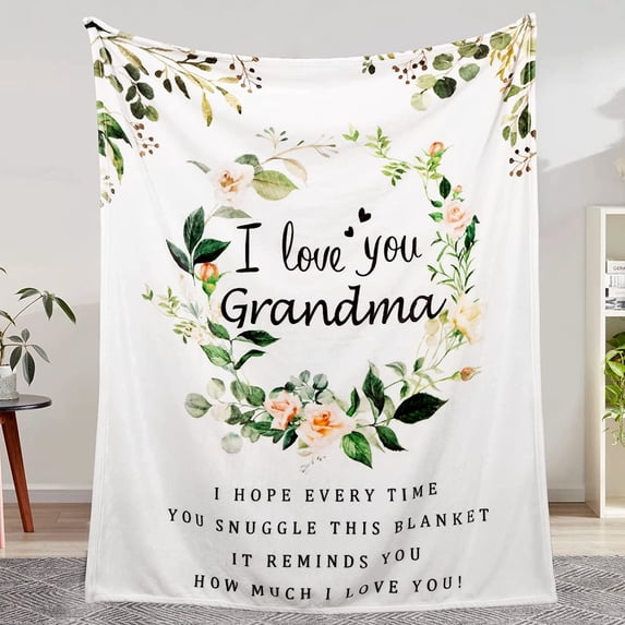 Blanket for Grandma, Grandma Birthday from Grandkids, I Love You Grandma, Soft Throw Blanket 60" x 50", White