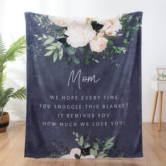 Blanket for Mom Super Soft Warm and Comfy, Mom Birthday from Daughter Son, I Love You Mothers Throw Blanket 60" x 50", White