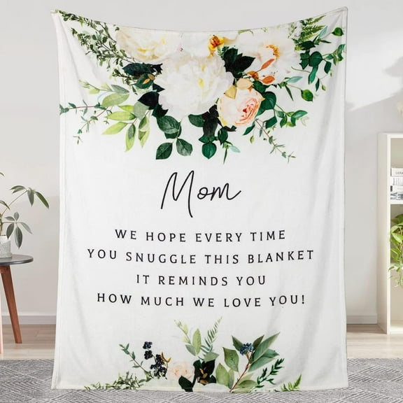 Blanket for Mom Super Soft Warm and Comfy, Mom Birthday from Daughter Son, I Love You Mothers Throw Blanket 60" x 50", White