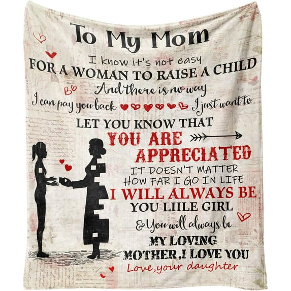 Blanket for Mom from Daughter, Mom Birthday, Flannel Fleece Soft Warm Cozy Love Letter Throw Mother Blanket 60” x 50”