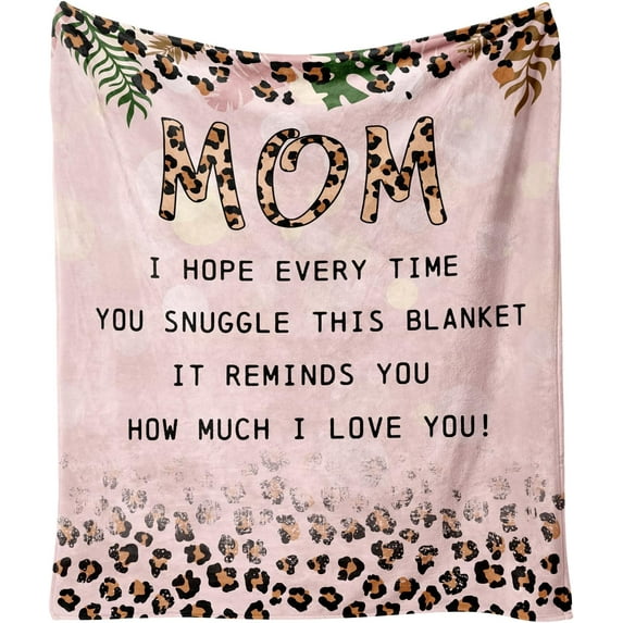 Blanket for Mom from Daughter & Son, Mom Birthday, Flannel Fleece Soft Warm Cozy Boho Love Letter Throw Mother Blanket 60\u201d x 50\u201d