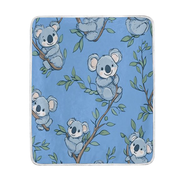 Blankets 60" × 80" Soft and Breathable Bed Blankets Customized Fluffy Throw Blankets for Bed Couch Sofa Lovely Cartoon Blue Koalas
