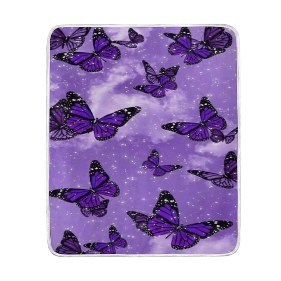 Blankets 60" × 80" Soft and Breathable Bed Blankets Customized Fluffy Throw Blankets for Bed Couch Sofa Purple Butterflies