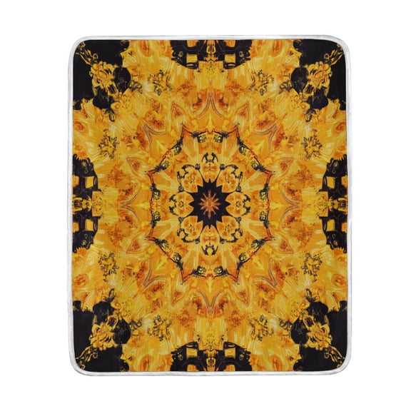 Blankets 60" × 80" Soft and Breathable Bed Blankets Customized Fluffy Throw Blankets for Bed Couch Sofa Gold Kaleidoscope Pattern