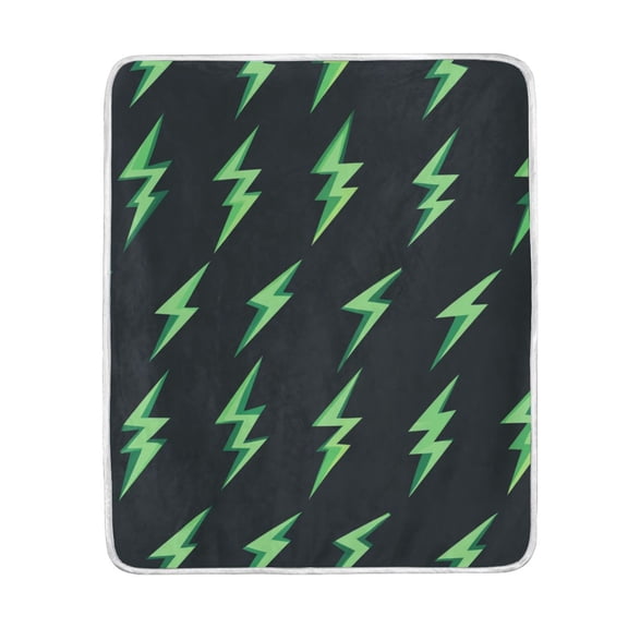 Blankets 60" × 80" Soft and Breathable Bed Blankets Customized Fluffy Throw Blankets for Bed Couch Sofa Green Lightning Bolt Pattern